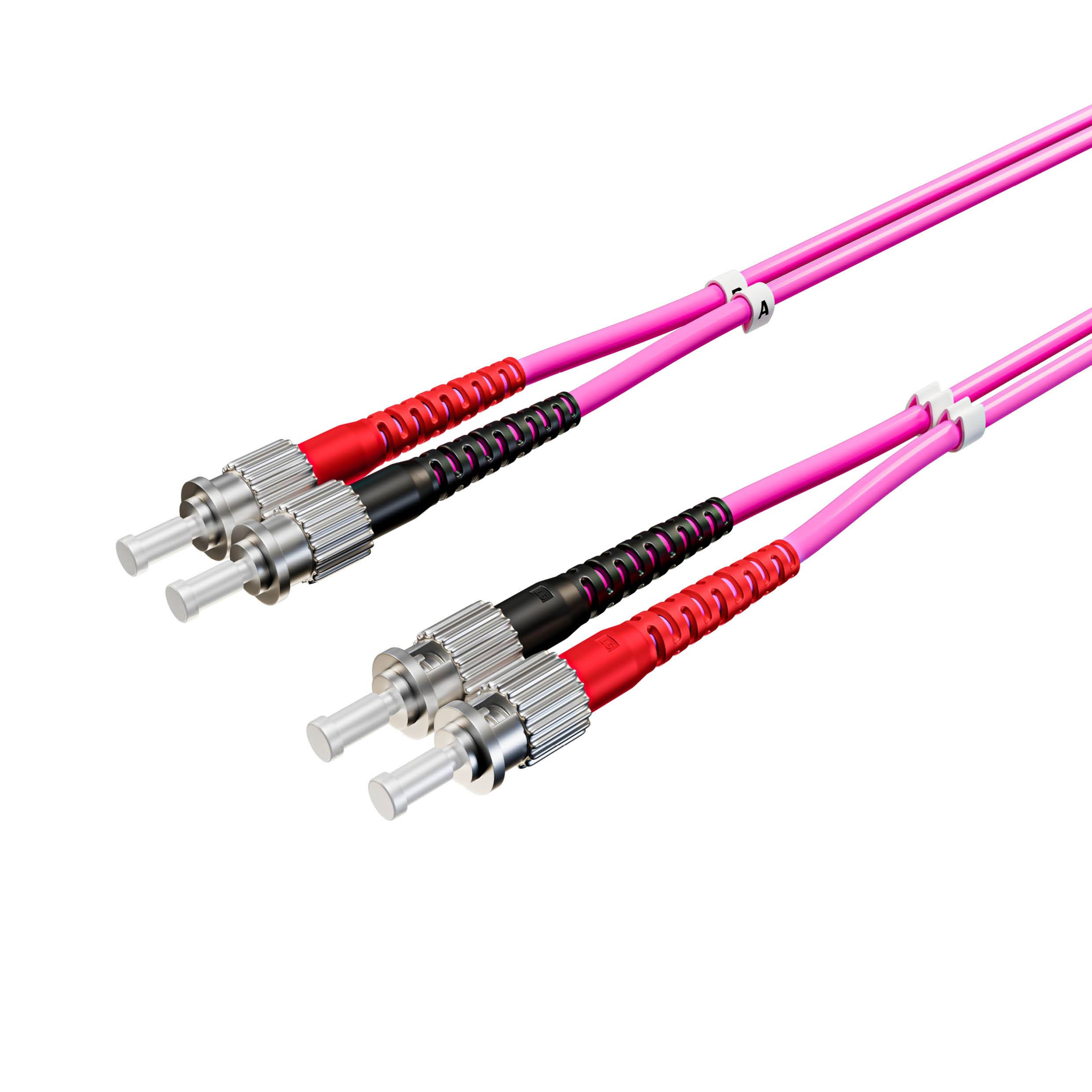 KABELBUDE.EU LWL-Patchkabel ST-Stecker auf ST-Stecker OM4 Duplex 50/125µm Violett 1 m-0