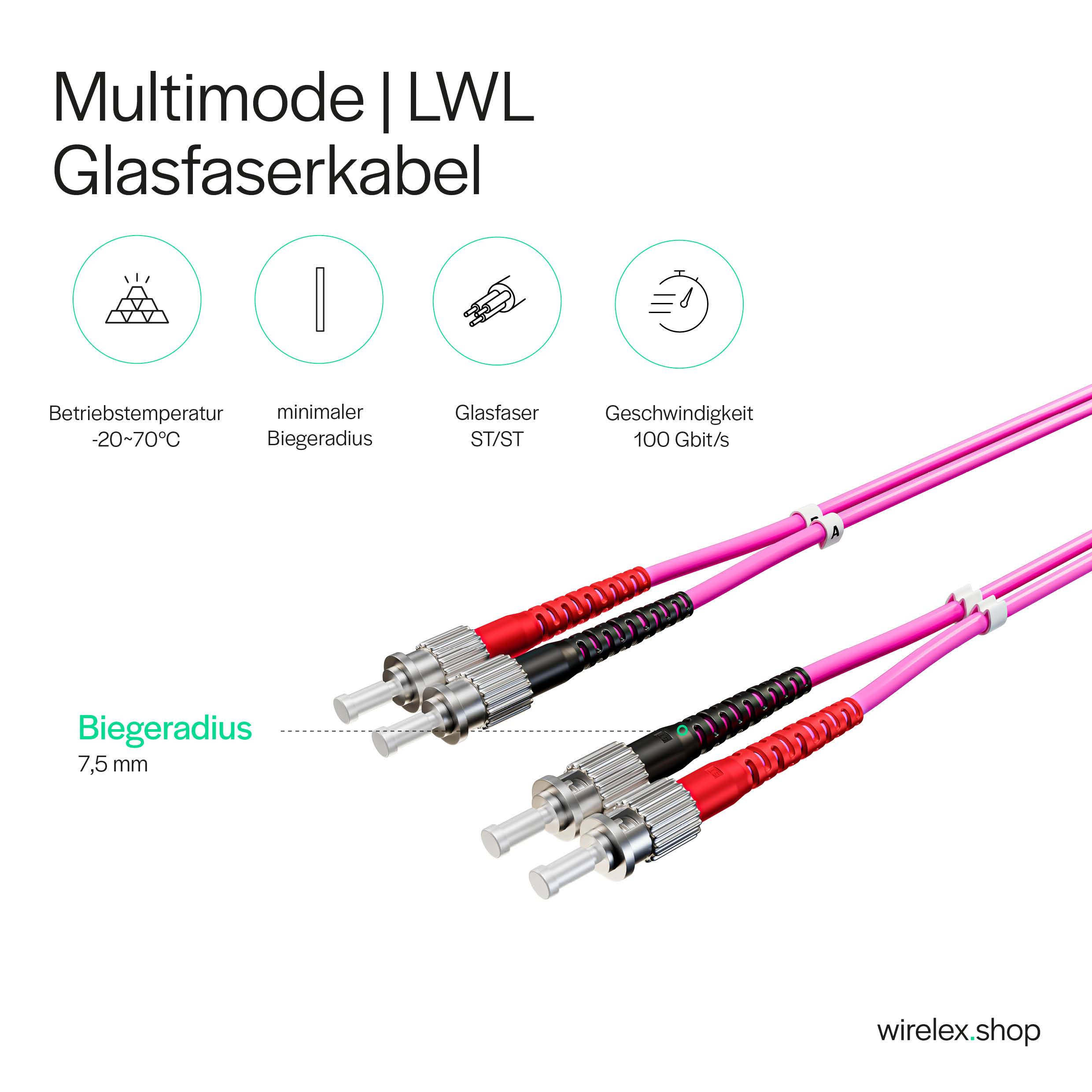 KABELBUDE.EU LWL-Patchkabel ST-Stecker auf ST-Stecker OM4 Duplex 50/125µm Violett 1 m-3