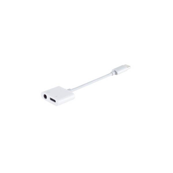 S/CONN USB-C-Audio-Adapter USB-C-Stecker auf 3,5 mm Klinke und USB-C-Buchse 7 cm Weiß
