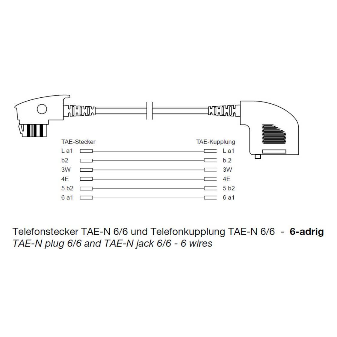 shiverpeaks TAE N-Verlängerungskabel TAE N-Stecker auf N-Kupplung flach 6-adrig 6m-1