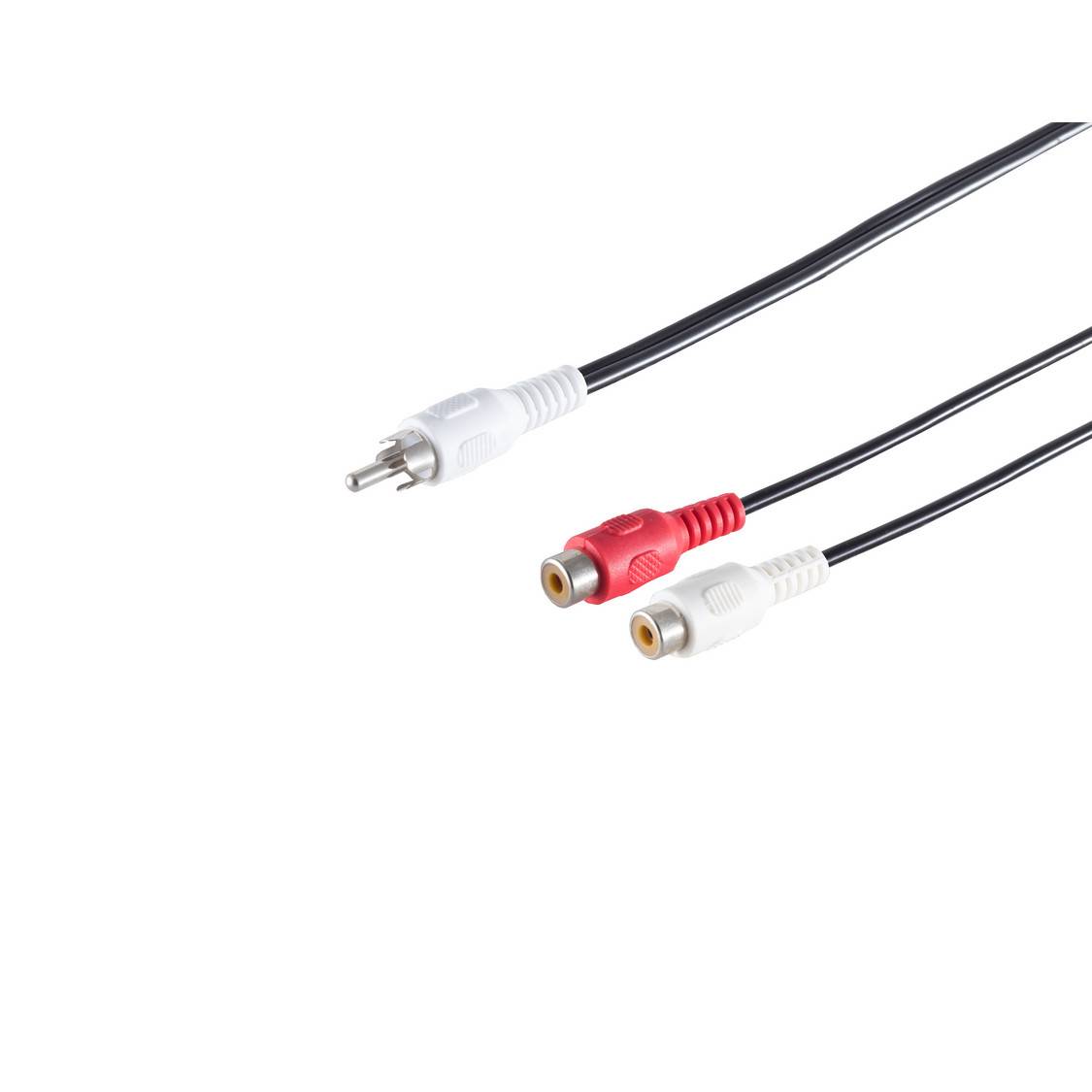 KABELBUDE.EU Cinch-Audio-Y-Adapterkabel Stecker auf 2x Kupplung doppelt geschirmt 0,2 m-0