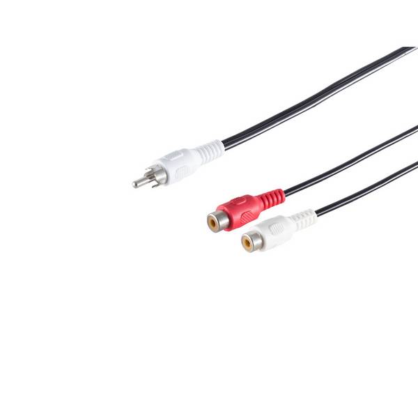 KABELBUDE.EU Cinch-Audio-Y-Adapterkabel Stecker auf 2x Kupplung doppelt geschirmt 0,2 m