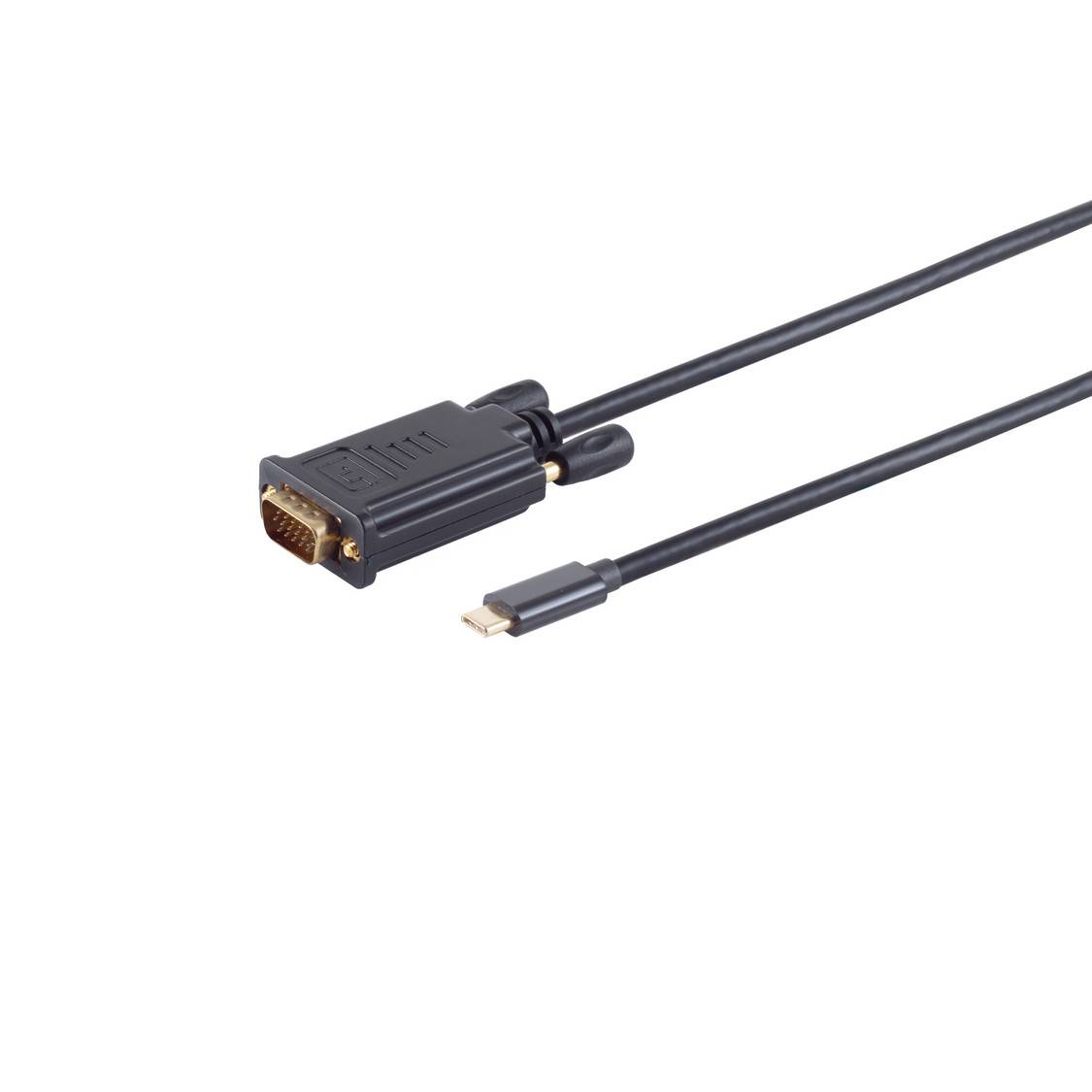 USB Typ C Stecker auf VGA Stecker, 1m Kabel vergoldet Schwarz USB 3.1-0