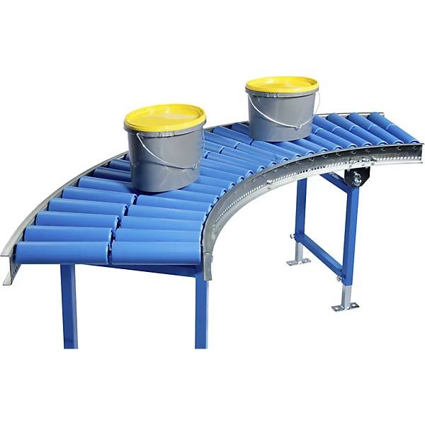 Leicht-Rollenbahn Stahl mit Kunststoffrollen Bahnbreite 600 mm Kurve 90° Achsabstand 100 mm. BLUME-ROLLEN-2
