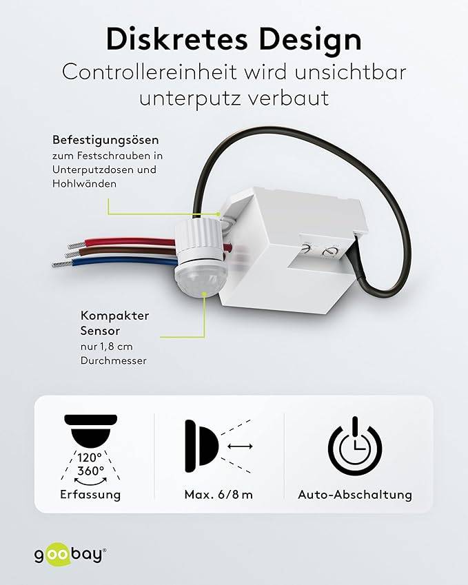 Goobay Mini-Bewegungsmelder PIR Unterputz-Deckenmontage 360° 6-8 m Reichweite IP20-5