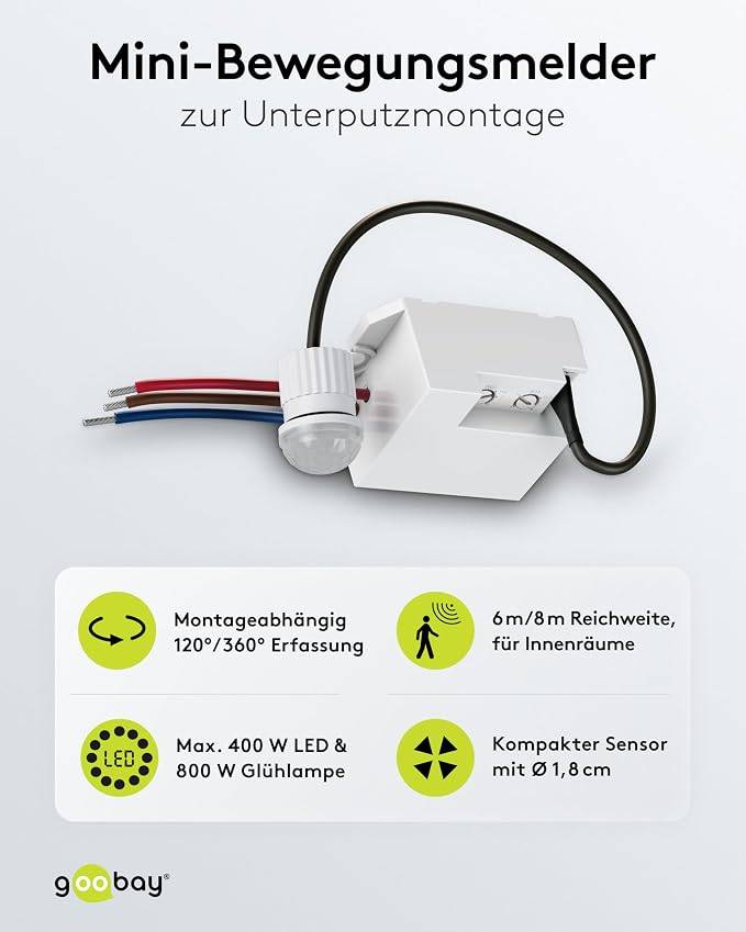 Goobay Mini-Bewegungsmelder PIR Unterputz-Deckenmontage 360° 6-8 m Reichweite IP20-2