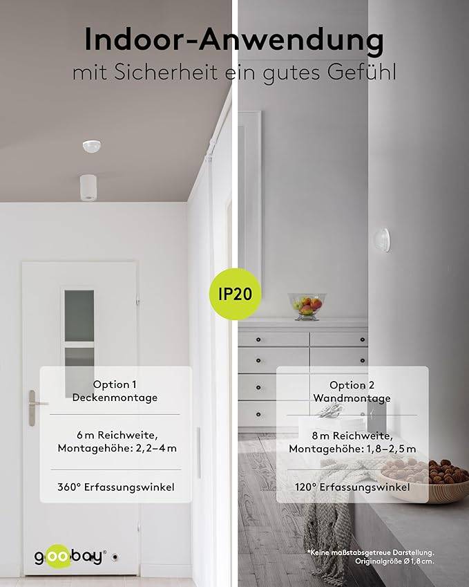Goobay Mini-Bewegungsmelder PIR Unterputz-Deckenmontage 360° 6-8 m Reichweite IP20-3
