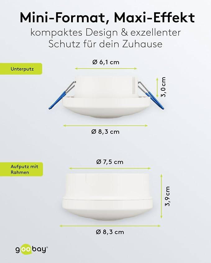 Goobay Bewegungsmelder 2in1 Weiß, Aufputz & Unterputz, PIR 360°, 8 m Reichweite, IP20-1