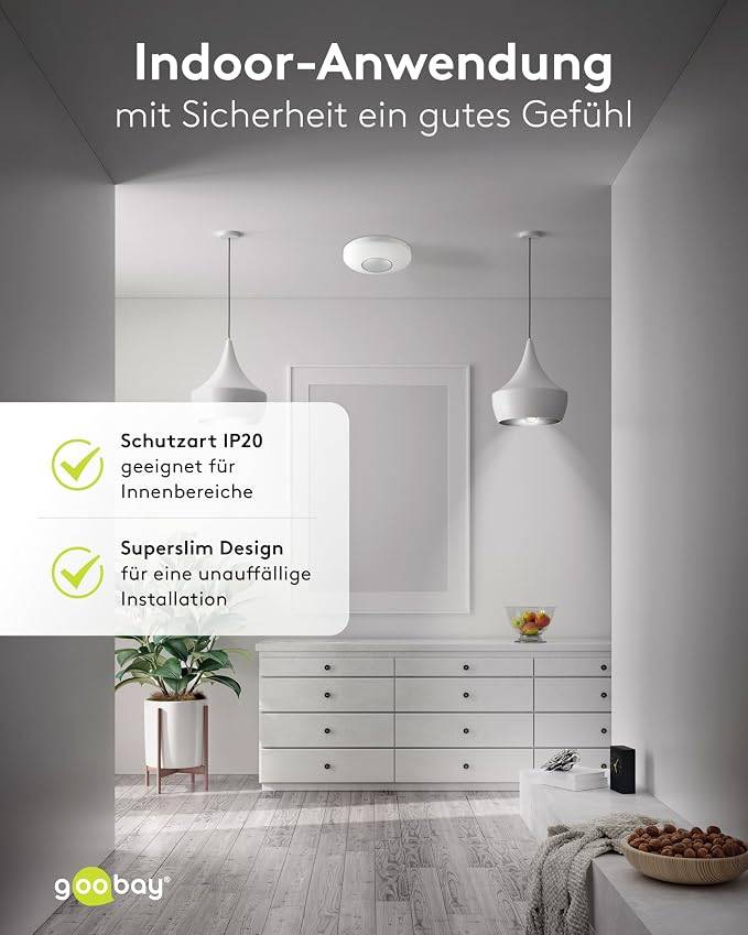 Goobay Bewegungsmelder 2in1 Weiß, Aufputz & Unterputz, PIR 360°, 8 m Reichweite, IP20-3