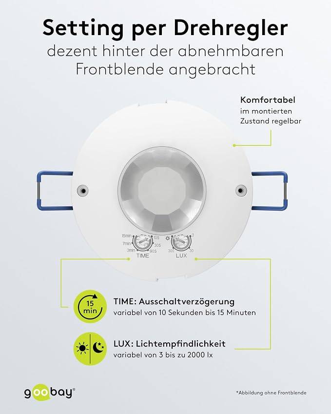 Goobay Bewegungsmelder 2in1 Weiß, Aufputz & Unterputz, PIR 360°, 8 m Reichweite, IP20-4