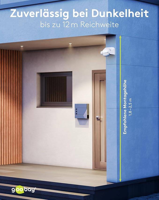 Goobay Bewegungsmelder Schwarz, neigbar, 140° PIR Sensor, 12 m Reichweite, IP44, LED geeignet-5