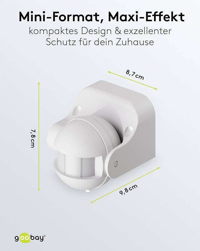 Goobay Bewegungsmelder Weiß, neigbar, 140° PIR Sensor, 12 m Reichweite, IP44, LED geeignet-1