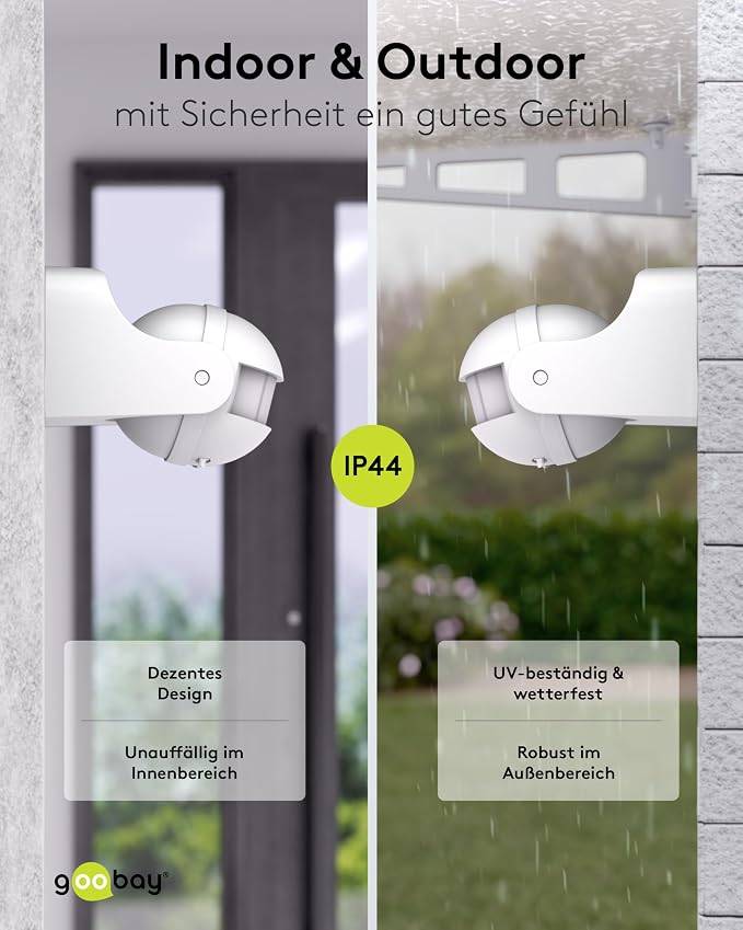 Goobay Bewegungsmelder Weiß, neigbar, 140° PIR Sensor, 12 m Reichweite, IP44, LED geeignet-3