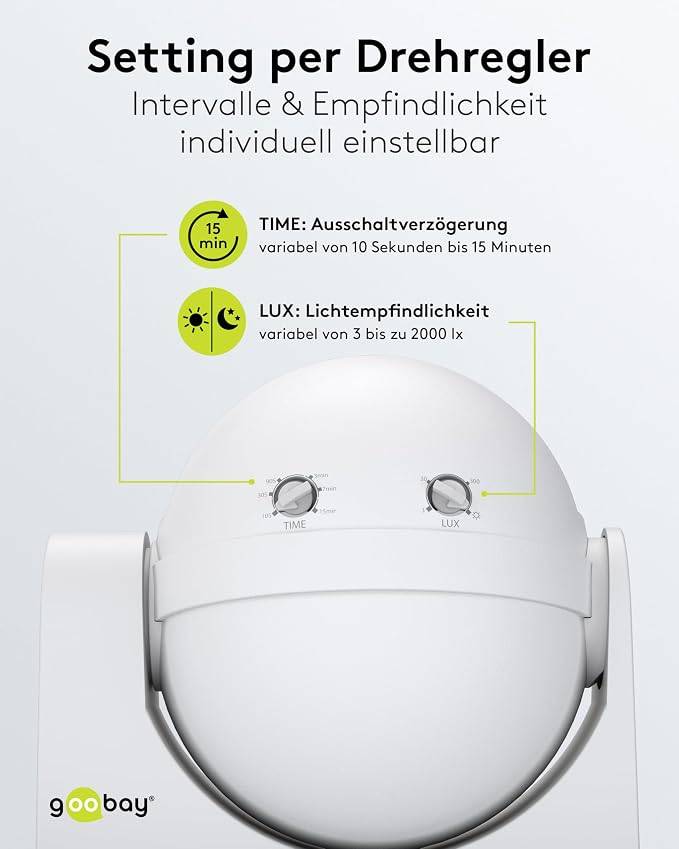 Goobay Bewegungsmelder Weiß, neigbar, 140° PIR Sensor, 12 m Reichweite, IP44, LED geeignet-4
