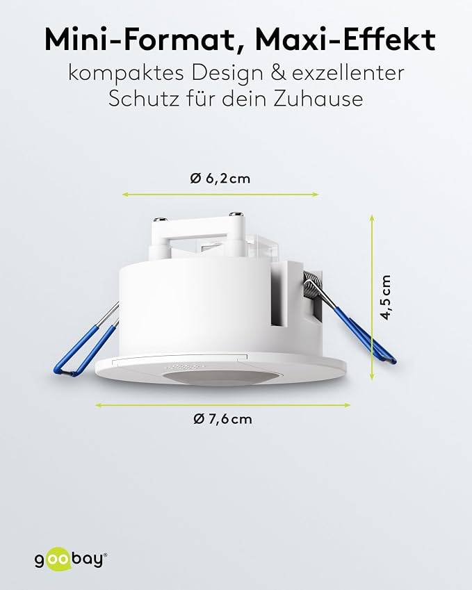 Goobay Bewegungsmelder Compact Weiß, Unterputz Deckenmontage, 360° PIR Sensor, 8 m Reichweite, IP20-1