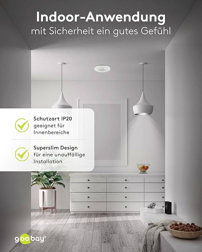 Goobay Bewegungsmelder Compact Weiß, Unterputz Deckenmontage, 360° PIR Sensor, 8 m Reichweite, IP20-3