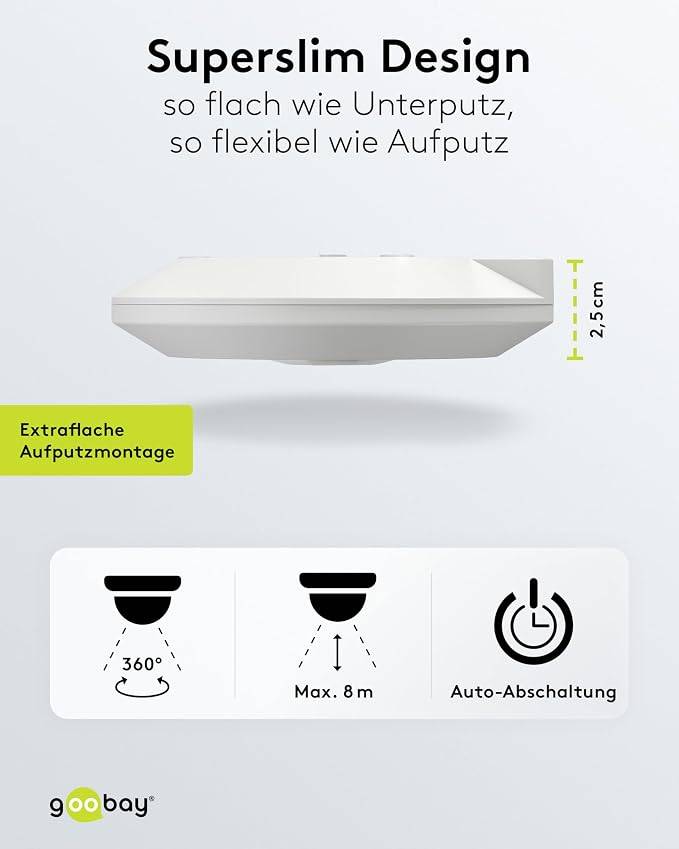 Goobay Bewegungsmelder Slim weiß, 360° PIR-Sensor, 8 m, IP20, LED-geeignet, Aufputz-Deckenmontage-5