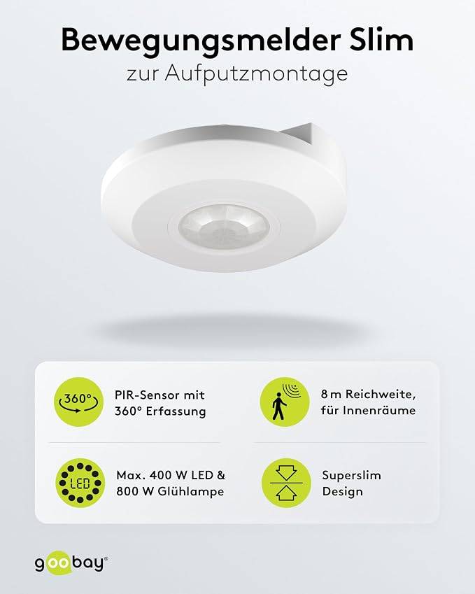 Goobay Bewegungsmelder Slim weiß, 360° PIR-Sensor, 8 m, IP20, LED-geeignet, Aufputz-Deckenmontage-2