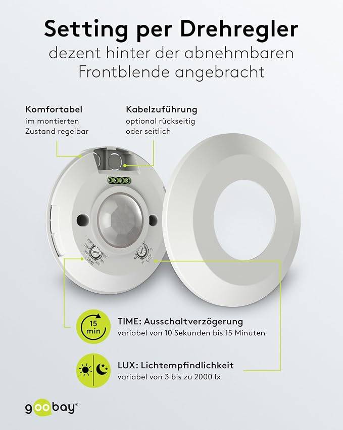 Goobay Bewegungsmelder Slim weiß, 360° PIR-Sensor, 8 m, IP20, LED-geeignet, Aufputz-Deckenmontage-4
