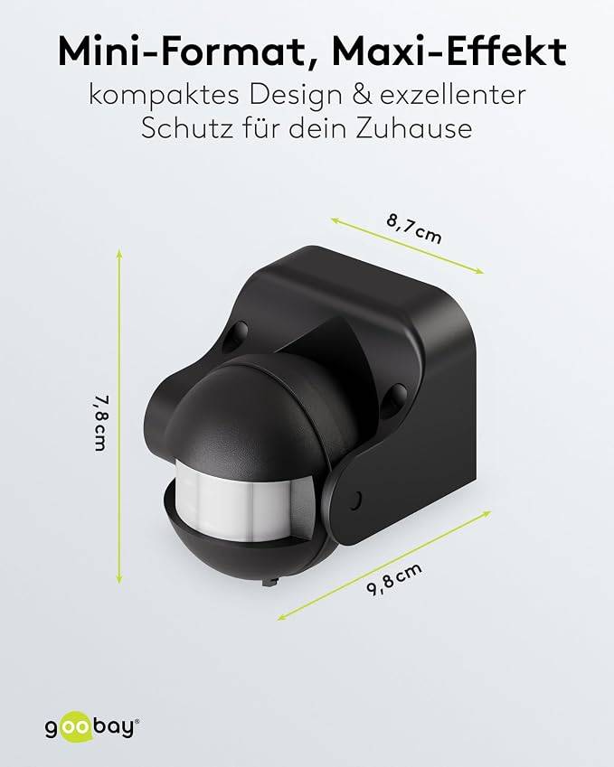 Goobay Bewegungsmelder Schwarz, neigbar, 140° PIR Sensor, 12 m Reichweite, IP44, LED geeignet-1