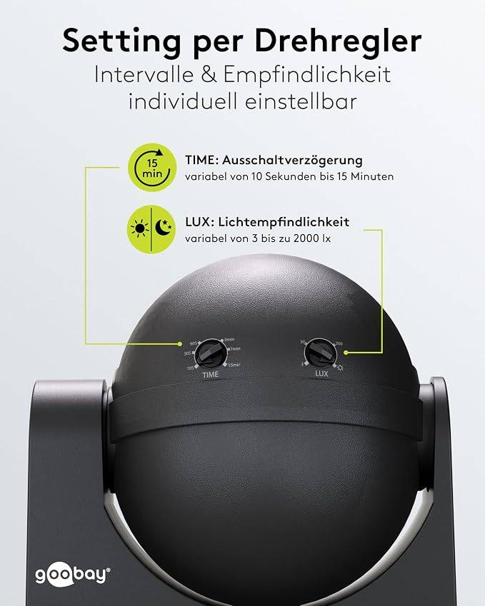 Goobay Bewegungsmelder Schwarz, neigbar, 140° PIR Sensor, 12 m Reichweite, IP44, LED geeignet-4