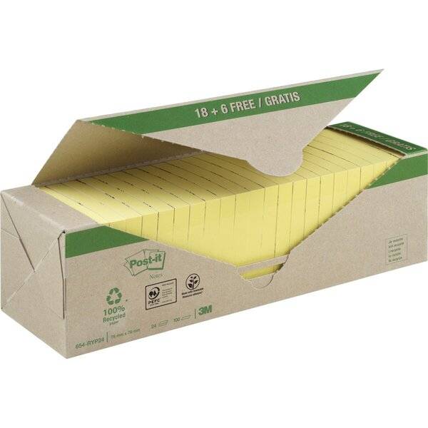 Post-it Haftnotizen Recycling Notes, 76 x 76 mm, 18+6 gratis-0