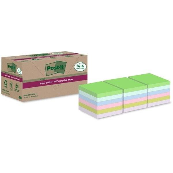 3M Super Sticky Recycling Notes Haftnotizen extrastark farbsortiert 18 --0