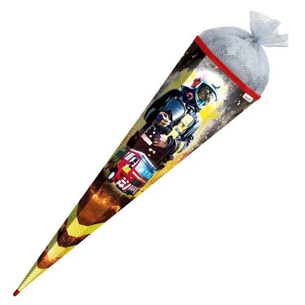 Schultüte Feuerwehrmann - eckig 85 cm Folieneffekt.