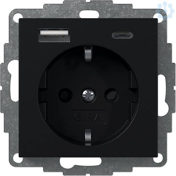 GIRA 2459005, Schuko, 1 Modul(e), USB 3.2 Gen 1 (3.1 Gen 1), Schwarz, Matt, 220 - 250 V-1