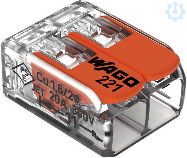 Wago 221-412, Cage Clamp, Orange, Transparent, 450 V, 32 A, 1,6 g, 13,1 mm-1