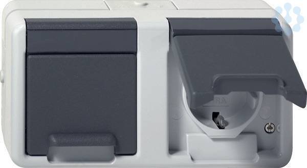 2f-SCHUKO-Steckd. waager. KD 478130 WG AP Grau-1