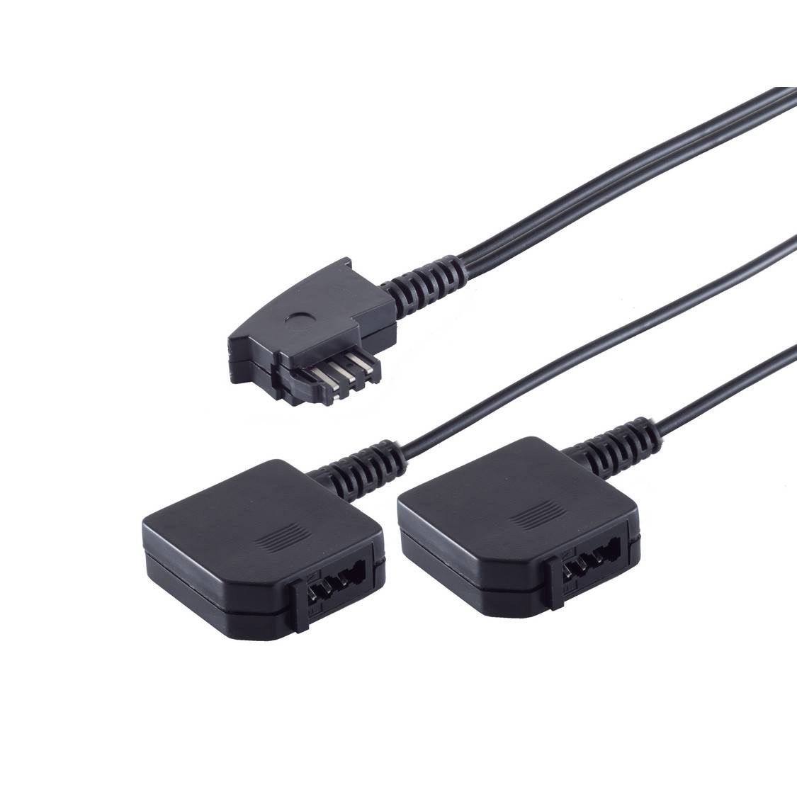 KABELBUDE.EU Telefon-Adapter TAE-F-Stecker auf 2x TAE-F-Kupplung vernickelt 0,2 m Schwarz-0