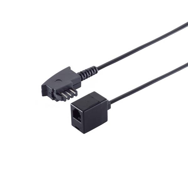 KABELBUDE.EU Telefonadapter TAE-F-Stecker auf RJ11-Buchse 4-adrig flach 0,2 m Schwarz