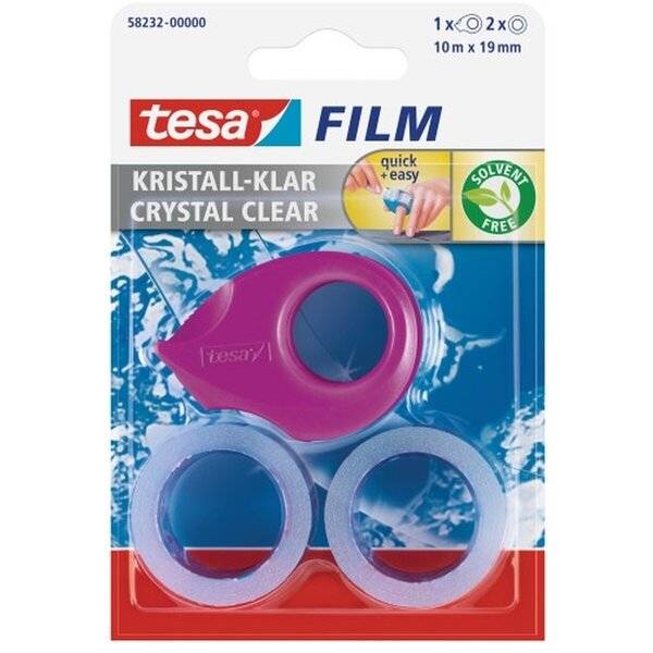 Klebefilm tesafilm 10mx19mm kristall-klar VE=2 Stück + Abroller farbig sortiert-1
