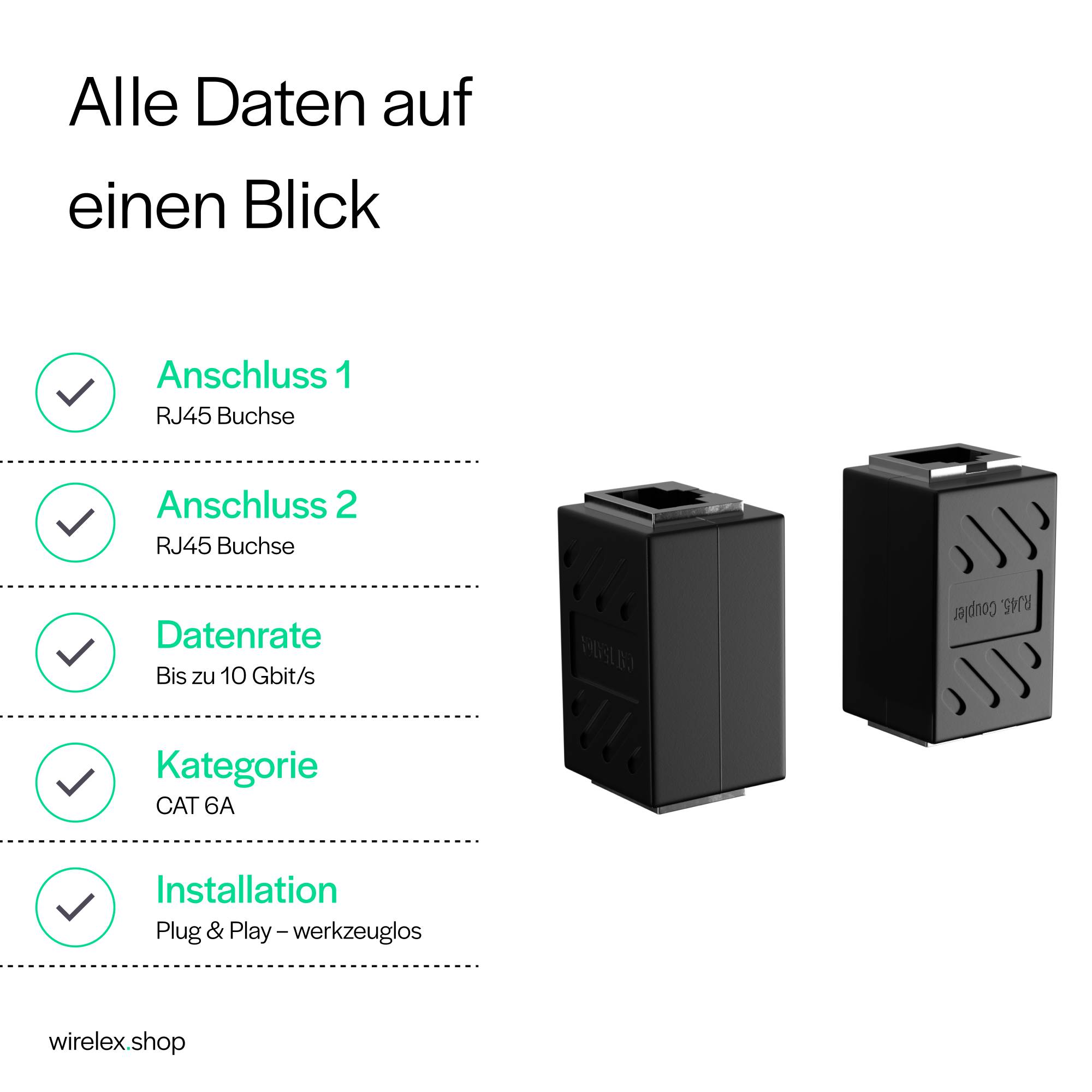 KABELBUDE.EU RJ45-Kabelverbinder CAT 6A RJ45-Buchse auf RJ45-Buchse vollgeschirmt Schwarz-2