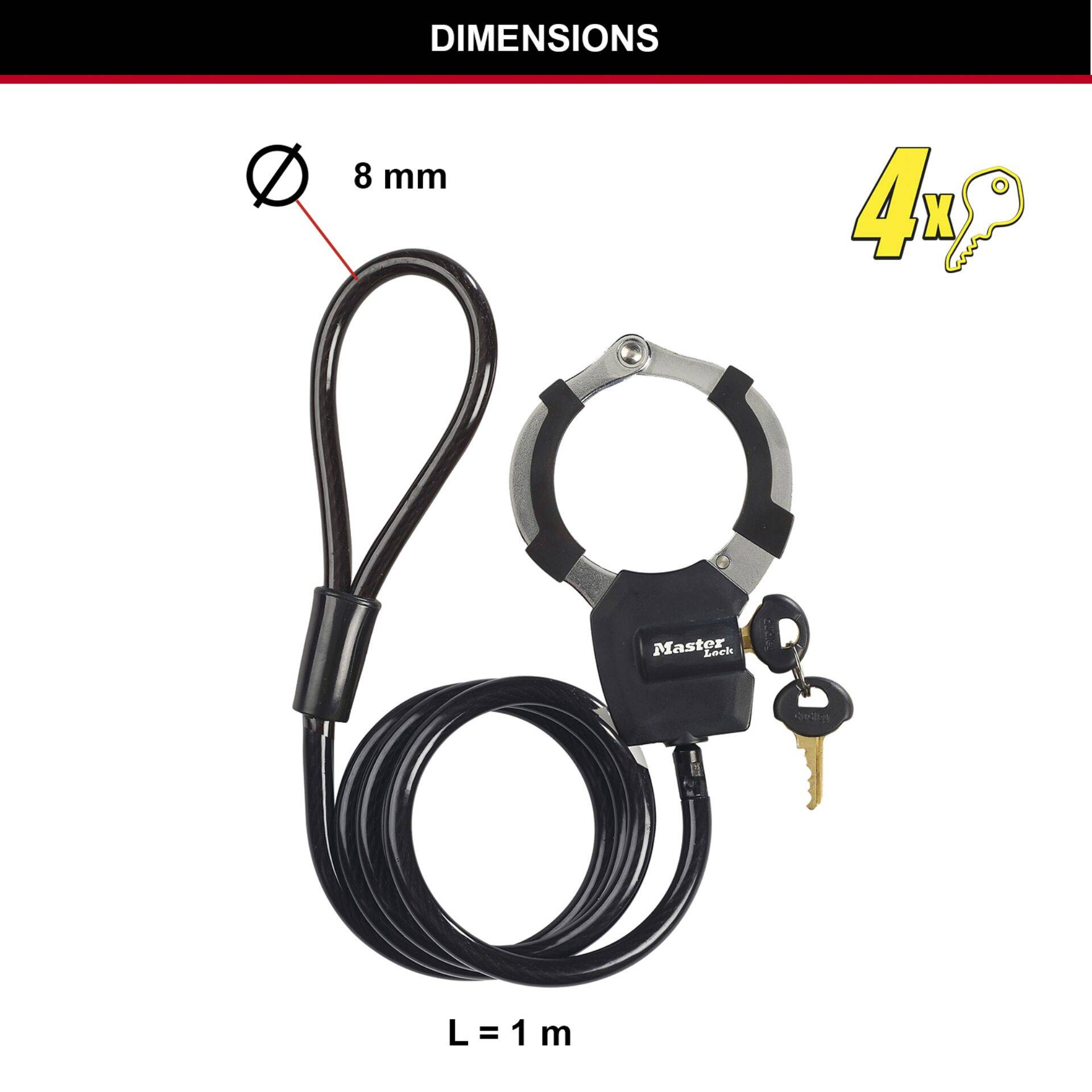 MASTER LOCK Kabelschloss mit Schlüssel - 8275EURDPROBLK Multimedia-Technik Fahrradschloss-2