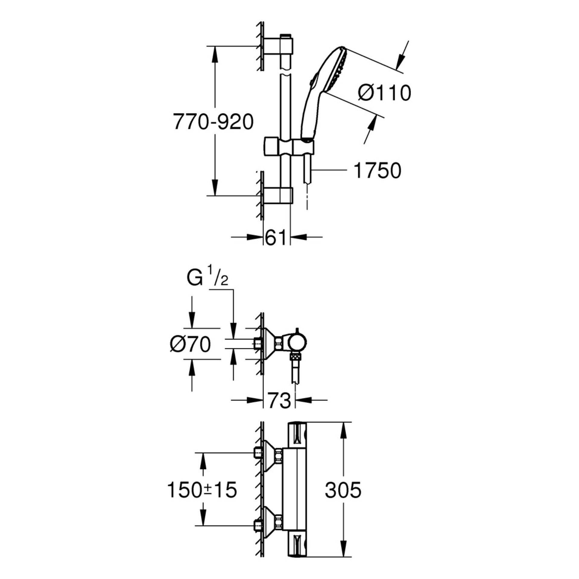GROHE 34566002 Thermostat-Brausebatterie Grohtherm 800 Wandmontage chrom chrom-1