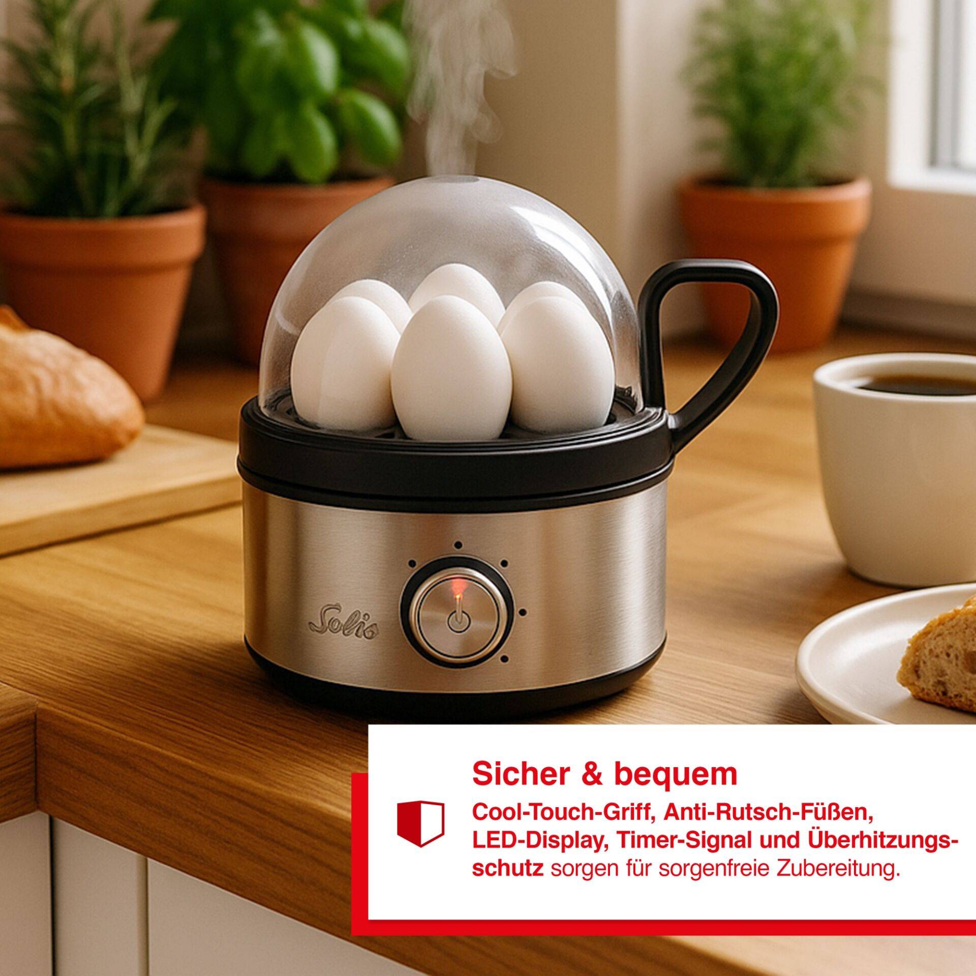 Solis Egg Boiler & More 8272, 7 Eier, Metall, Schwarz, Grau, 400 W, 170 mm, 170 mm-3