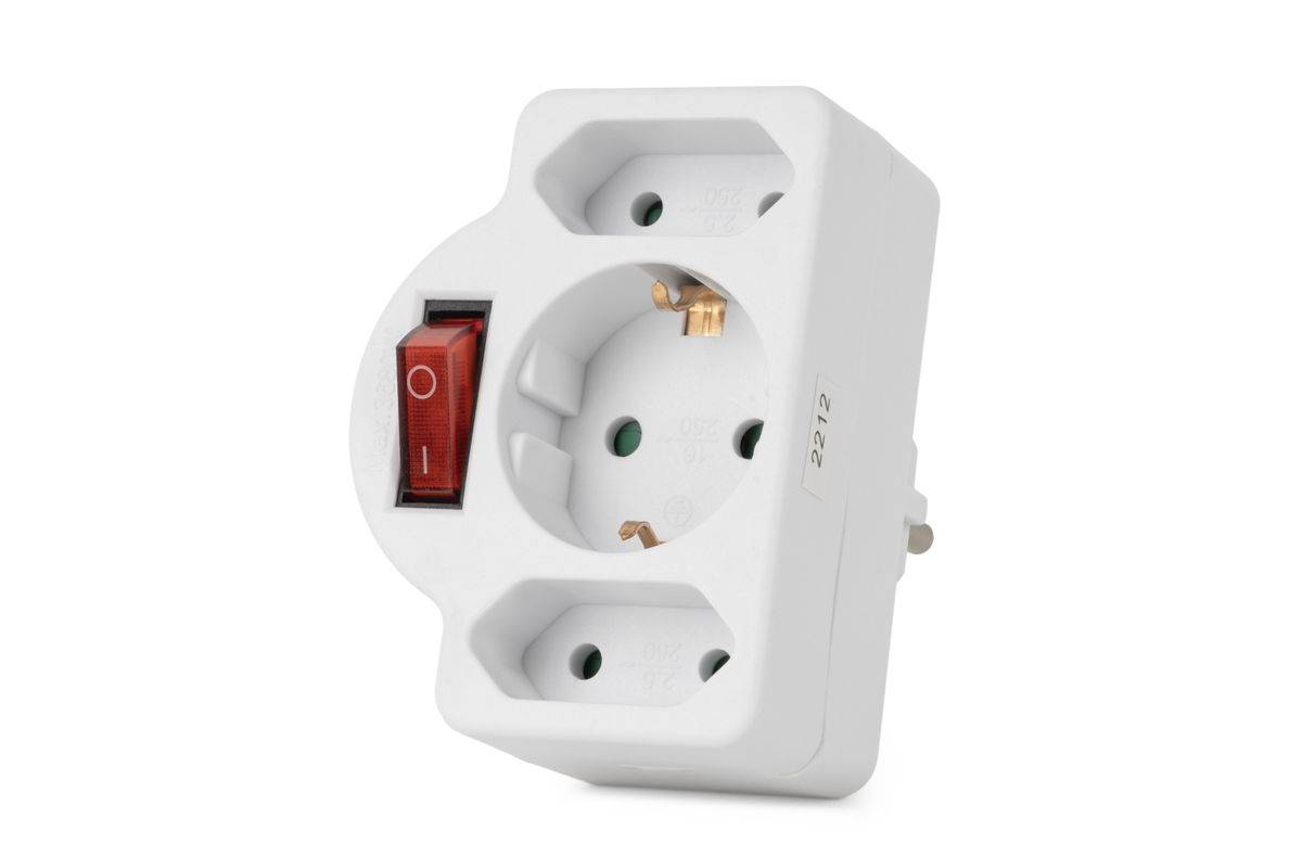 ENTAC Steckdosenadapter 2x Euro 1x Schukon Schalter weiß-0