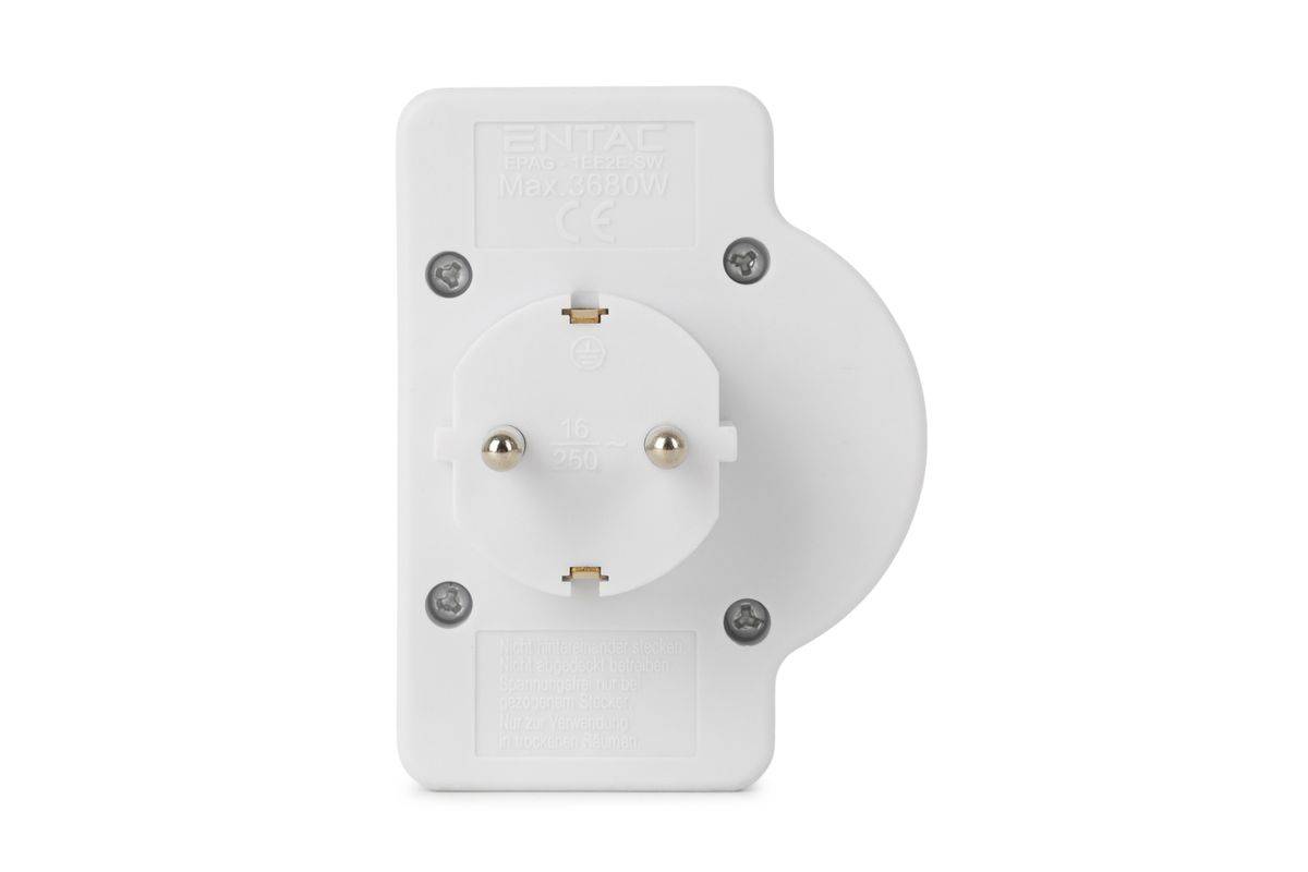 ENTAC Steckdosenadapter 2x Euro 1x Schukon Schalter weiß-4