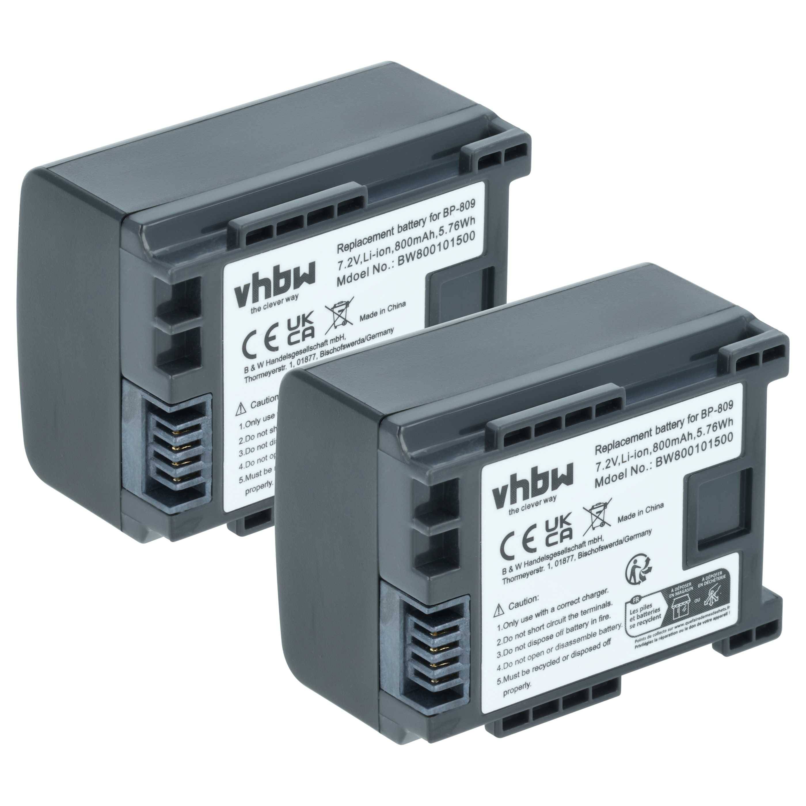 vhbw 2x Akku kompatibel mit Canon Vixia HF200, HF G10, HF21, HF11, HF20 | Videokamera Camcorder (800 mAh, 7,2 V, Li-Ion)-0