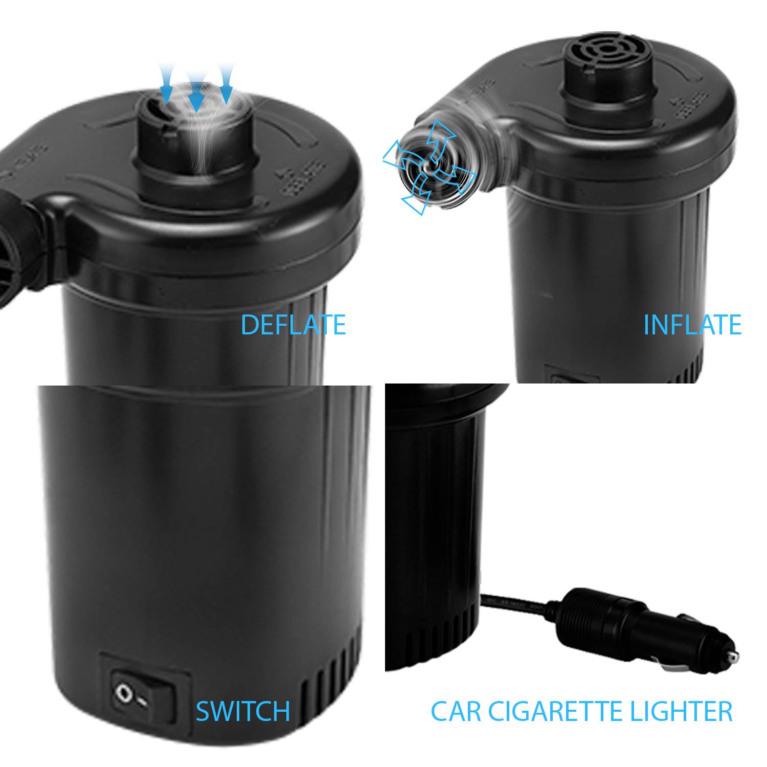 XPOWER AP-115 12-V-Gleichstrom-Luftpumpe für aufblasbare Campingbetten, Matratzen und Pools-3