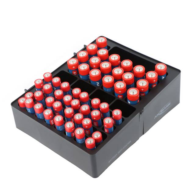 Ansmann Batterie Aufbewahrungsbox inklusive 20x Mignon AA und 32x Micro AAA Alkaline Batterien, inkl. Wandhalterung
