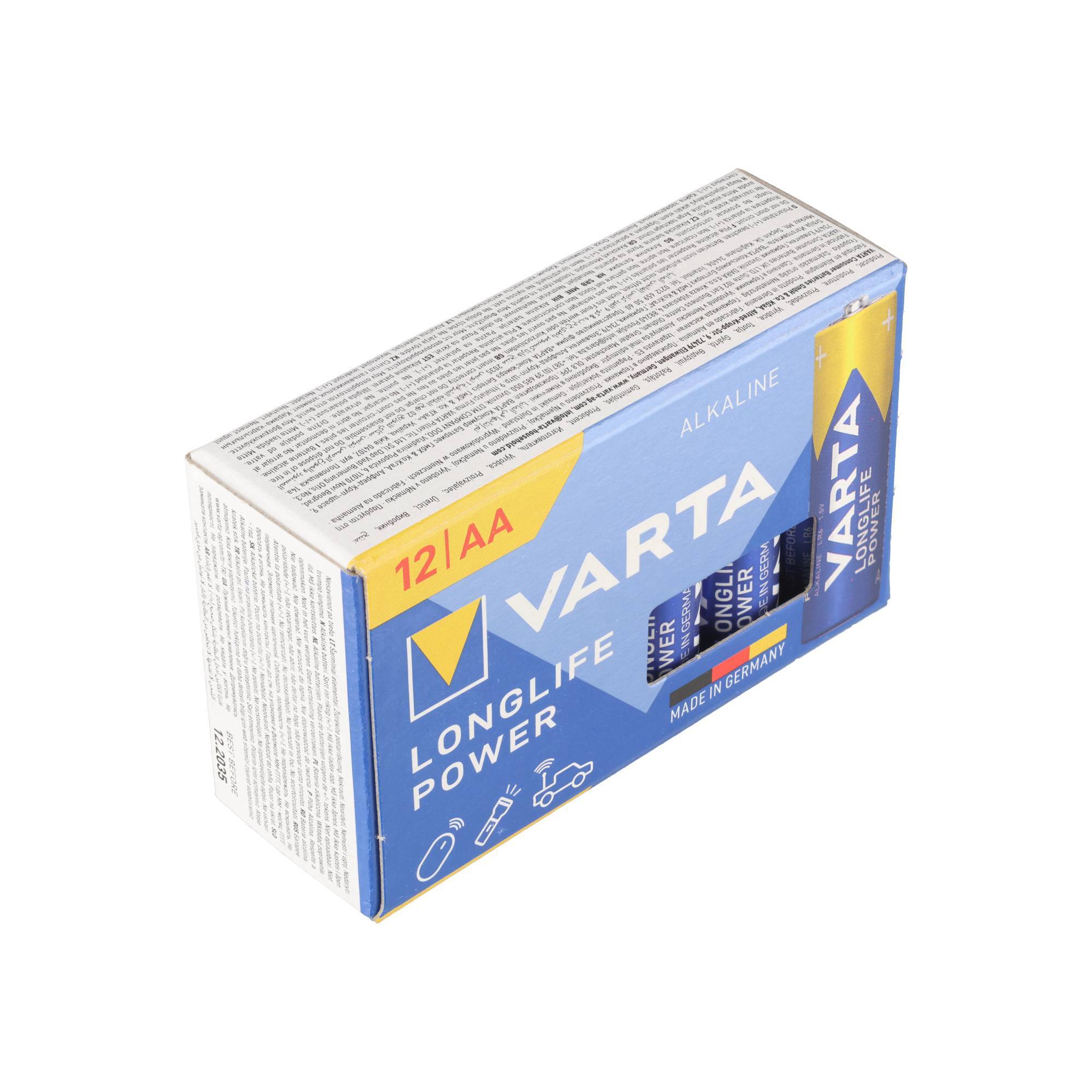 Varta Batterie Alkaline, Mignon, AA, LR06, 1,5V Longlife Power, Cube, Retail Box (12-Pack)-3