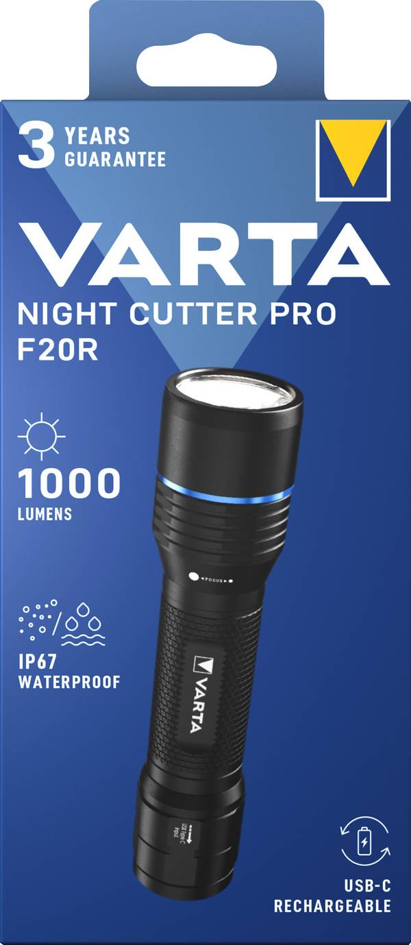 Varta LED Taschenlampe Night Cutter Pro F20R 1000lm, inkl. 1x Lithium-Ionen Akku, Retail