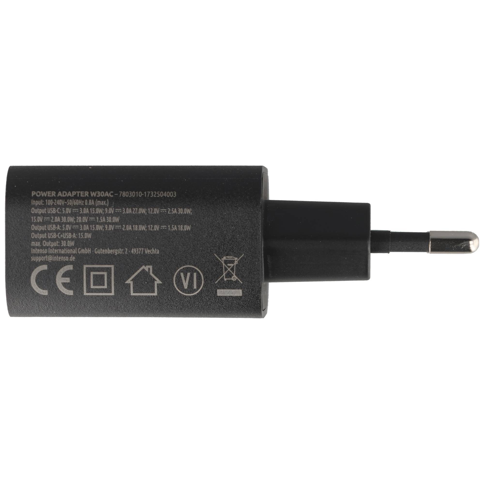 Intenso Ladeadapter „W30AC“ – 30 W USB-C Power Delivery + USB-A Quick Charge, Schwarz (Retail-Blister)-4