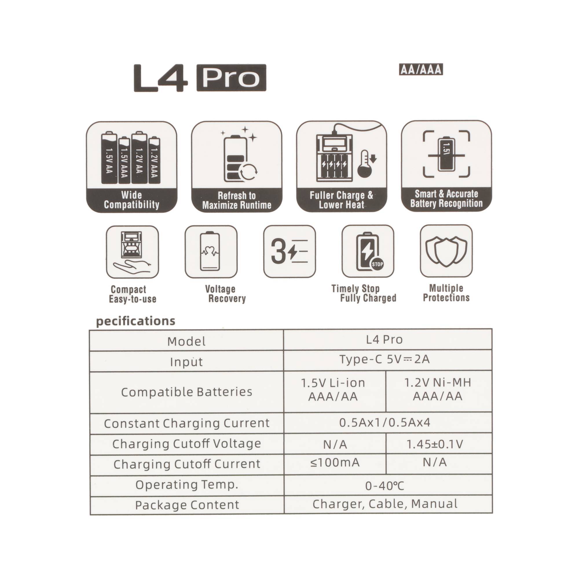 XTAR L4 Pro Akku Ladegerät – für Li-Ion 1,5V & NiMH/NiCd 1,2V AA/AAA Akkus, lädt Ihre Akkus präzise & sicher!-1