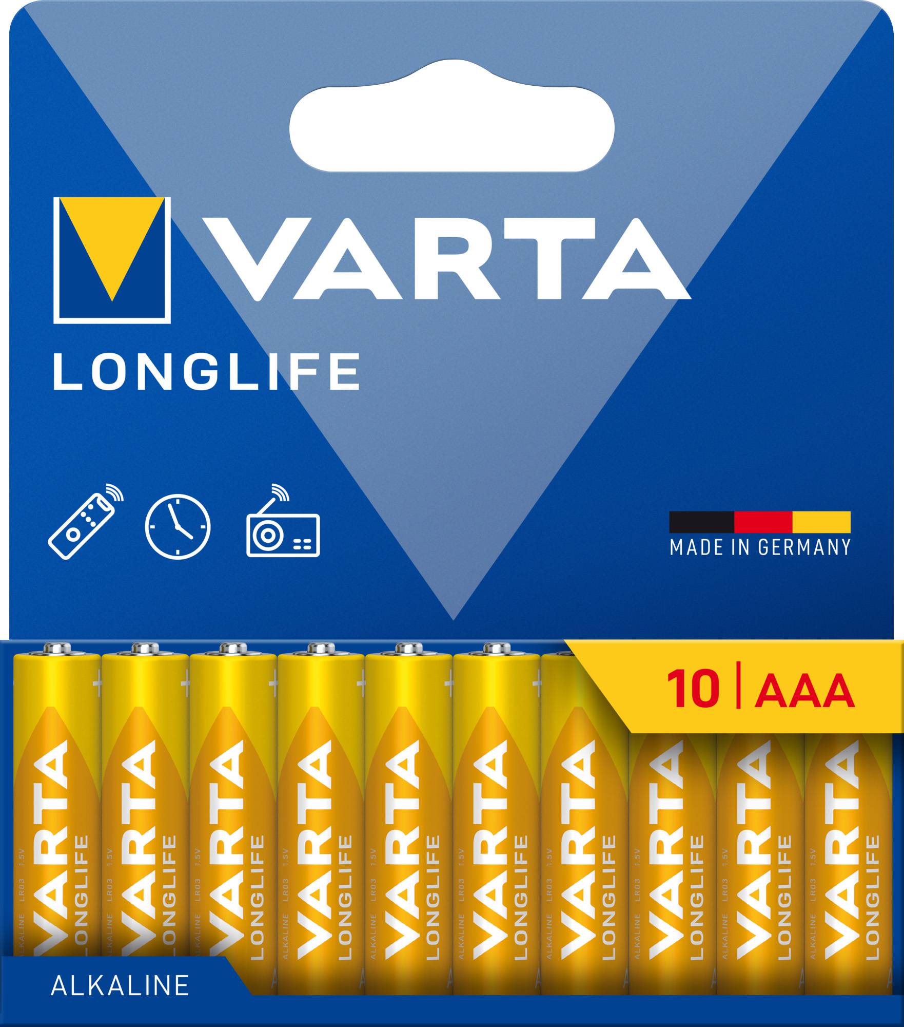 Varta Batterie Alkaline, Micro, AAA, LR03, 1,5V Longlife, Retail Blister (10-Pack)-0