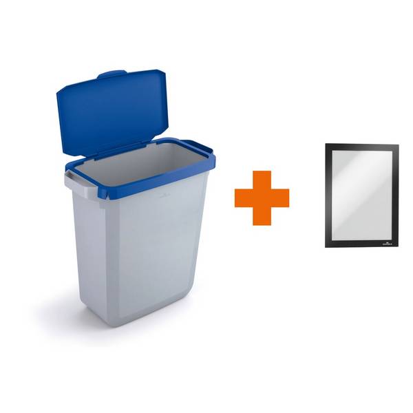 DURABLE Abfallbehälter DURABIN® 60L mit Klappdeckel + Info-Rahmen DURA