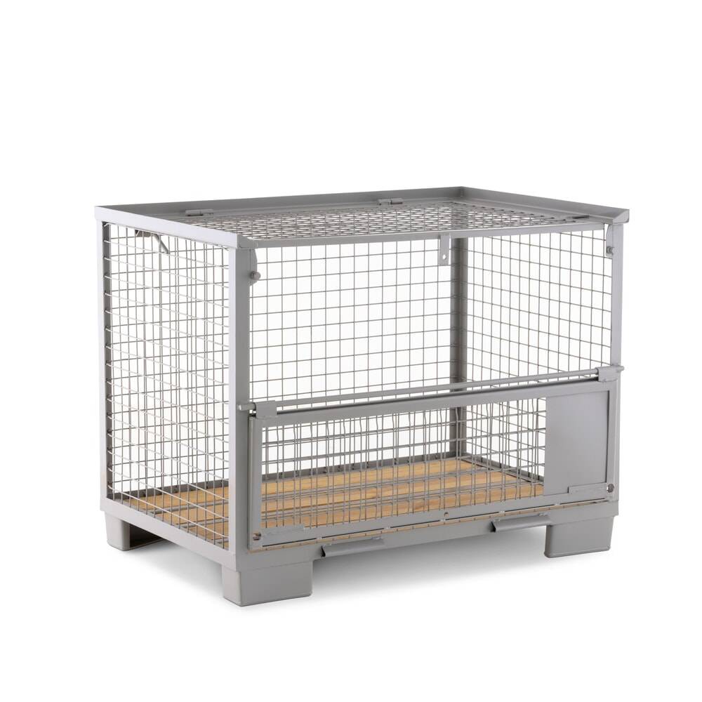 HEMMDAL Euro-Gitterbox mit halb abklappbarer Längswand und Deckel-2